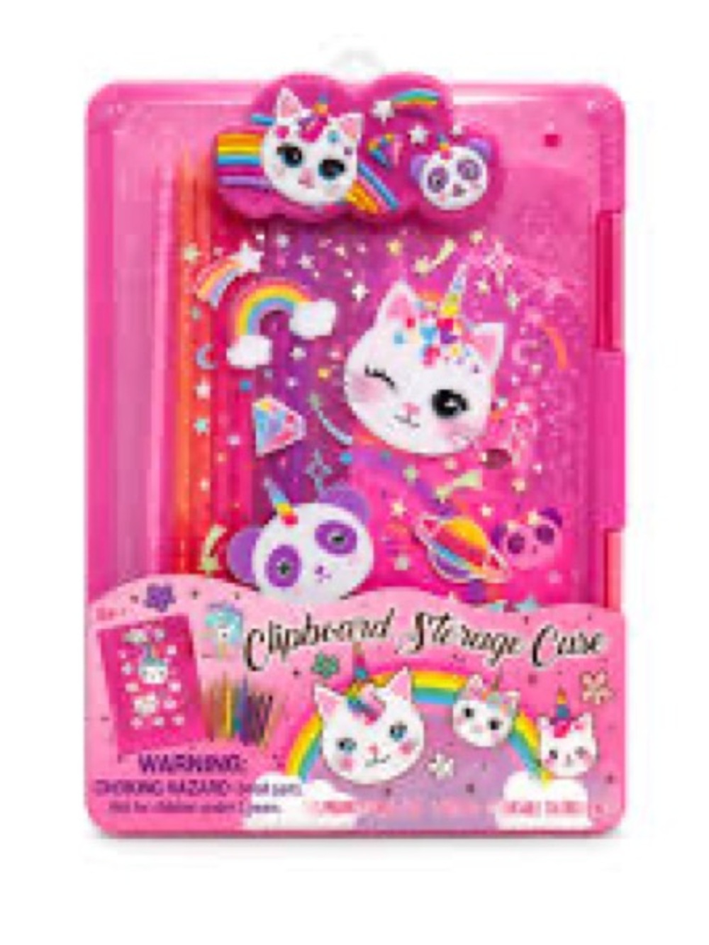 Pink Unicorn Cat Clipboard and Storage Case - Kids Journal Set